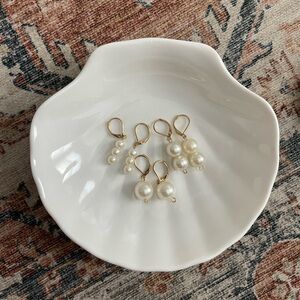 Gold and Pearl Dangle Earring Pair